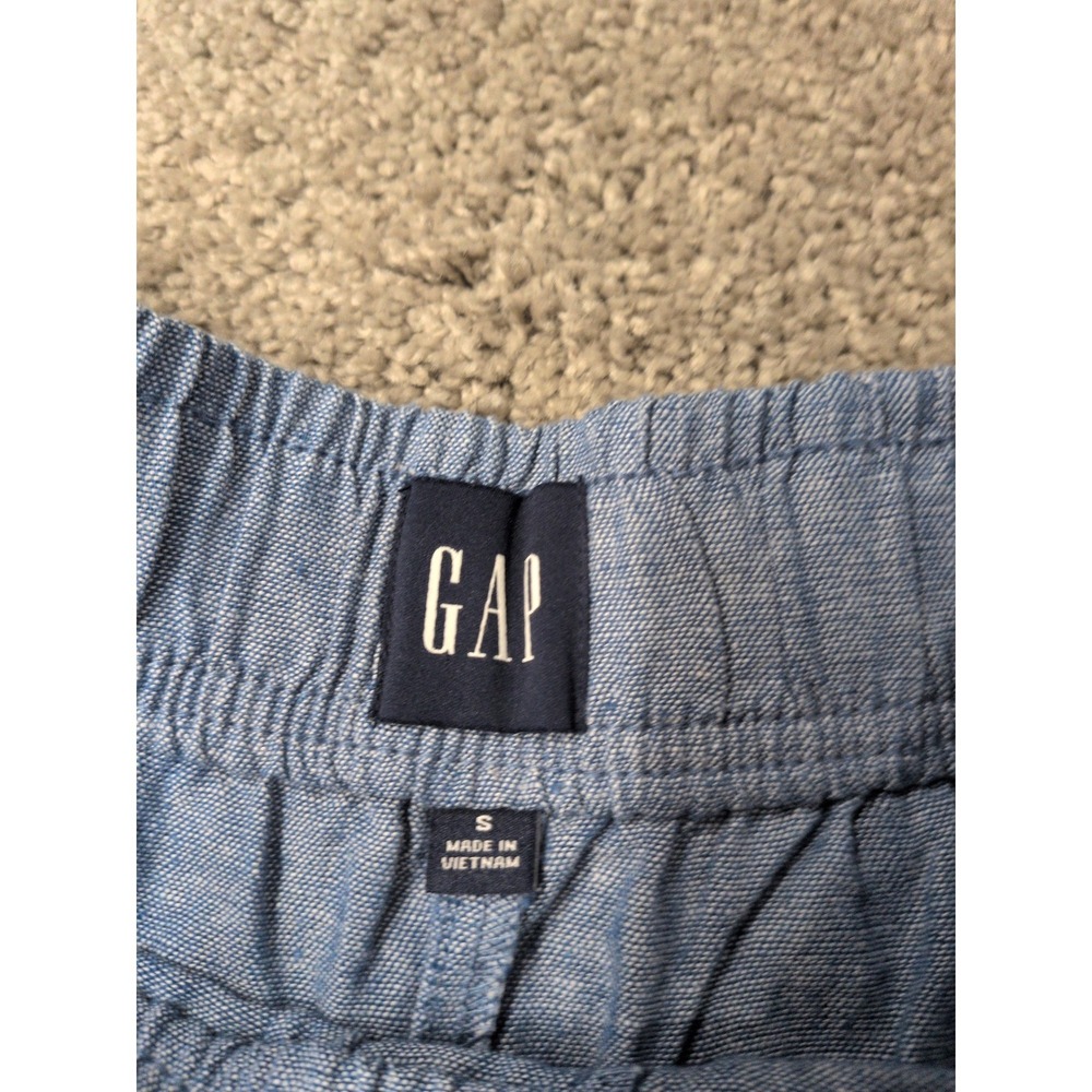 Gap Womens Small Blue Crosshatch Linen Blend Elastic Waist Drawstring Shorts NEW - Picture 2 of 10